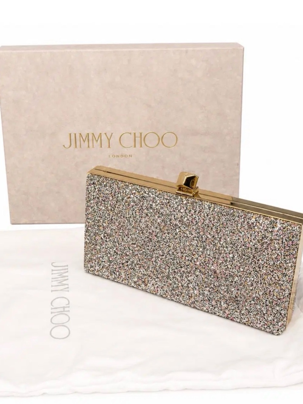 Jimmy Choo Gold Glitter Evening Clutch